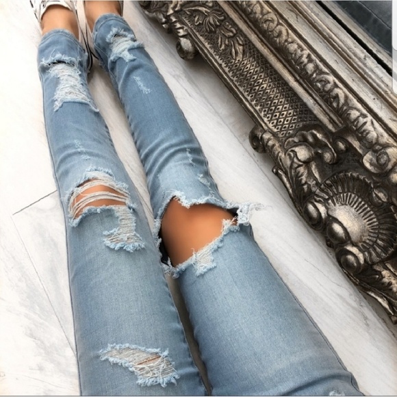 Seaside Light Blue Destroyed Denim - Picture 2 of 7